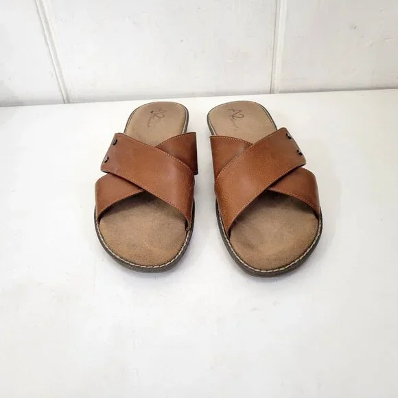 A2 By Aerosoles Women's Brown Slide Sandals With Faux Leather Cross Straps & Cus - Picture 6 of 6